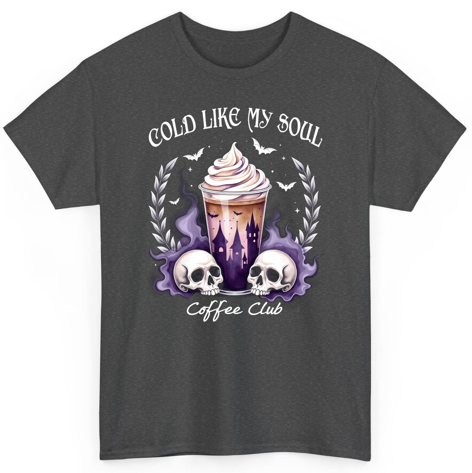 Cold Like My Soul Coffee Club gothic iced coffee T-Shirt Dark Heather product mockup