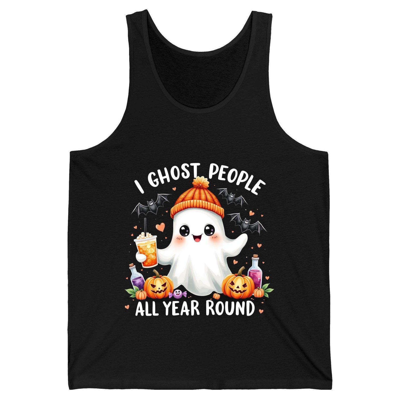 I Ghost People All Year Round cute ghost Tank Top Black product mockup