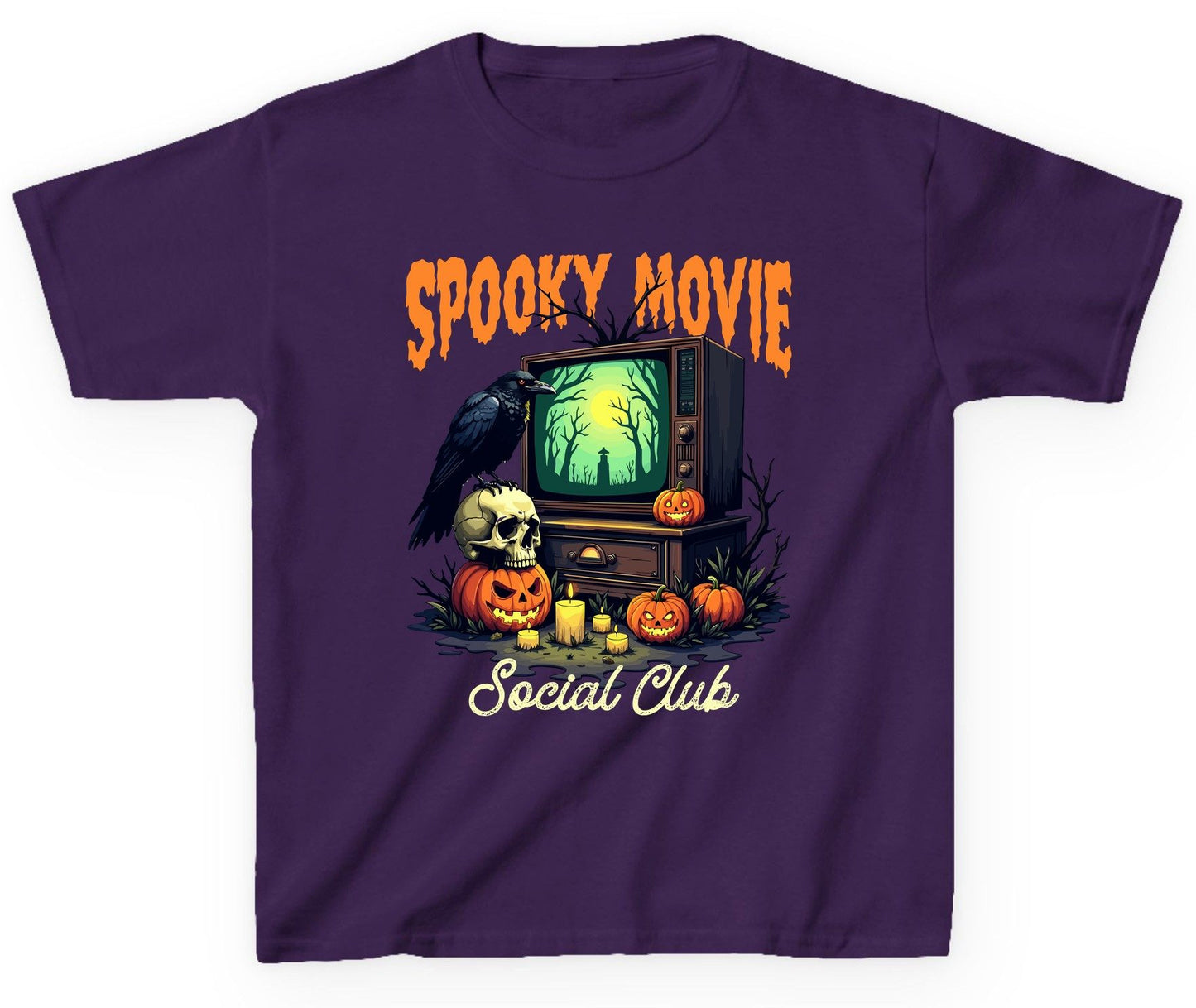 Spooky Movie Social Club Halloween Youth T-Shirt Purple product mockup