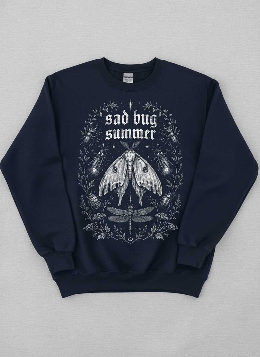 Sad Bug Summer Vintage Insects Sweatshirt - product mockup - Navy