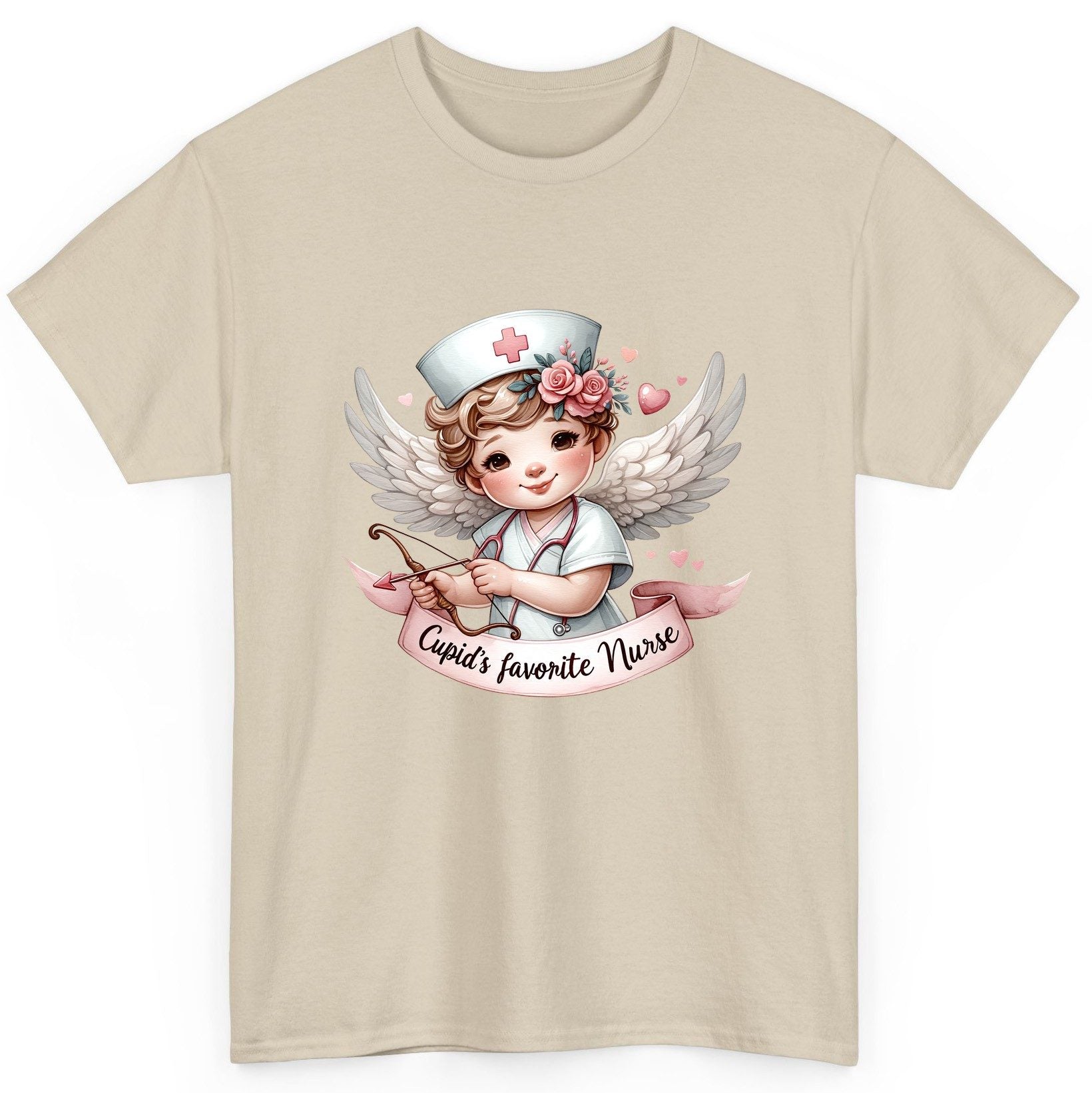 Cupid's Favorite Nurse cupid nurse T-Shirt Sand product mockup