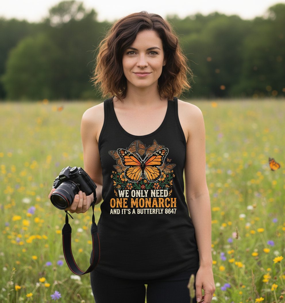 WE ONLY NEED ONE Monarch AND IT'S a Butterfly 8647 Vintage Tank Top - lifestyle model mockup - Black