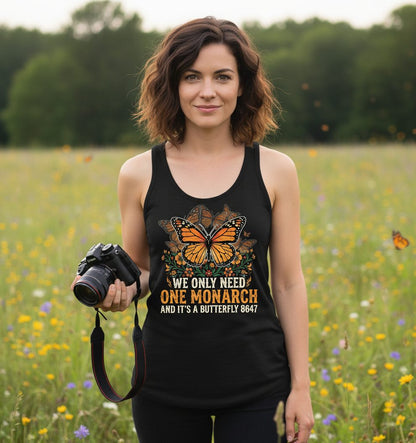 WE ONLY NEED ONE Monarch AND IT'S a Butterfly 8647 Vintage Tank Top - lifestyle model mockup - Black