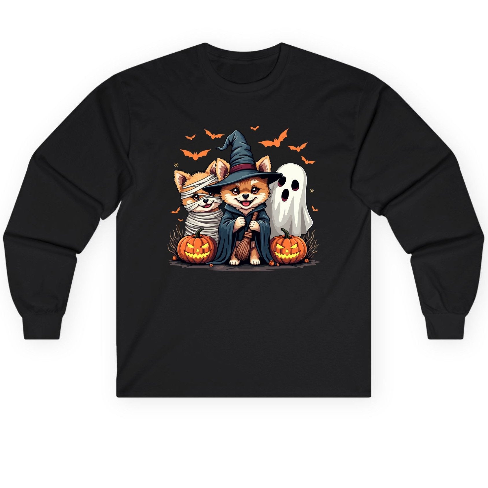 Cute Halloween Corgi Dogs Halloween corgis Long Sleeve Tee Black product mockup