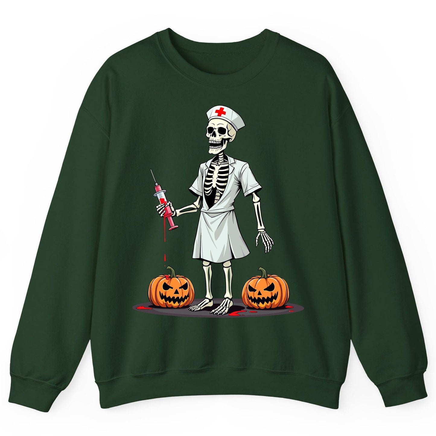 Spooky Skeleton Nurse Halloween skeleton nurse Sweatshirt Forest Green product mockup