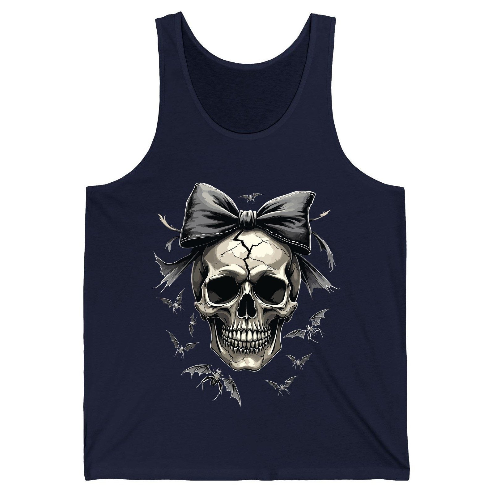 Gothic Skull with Bow gothic skull Tank Top Navy product mockup