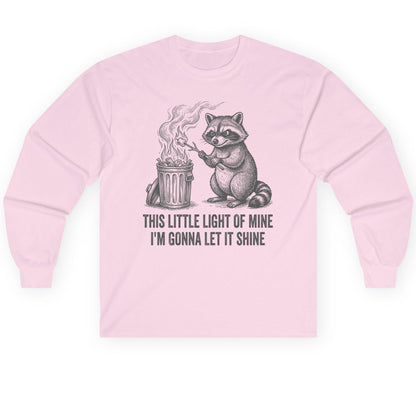 THIS LITTLE LIGHT OF MINE I'M GONNA LET IT SHINE Raccoon Long Sleeve Tee Light Pink product mockup