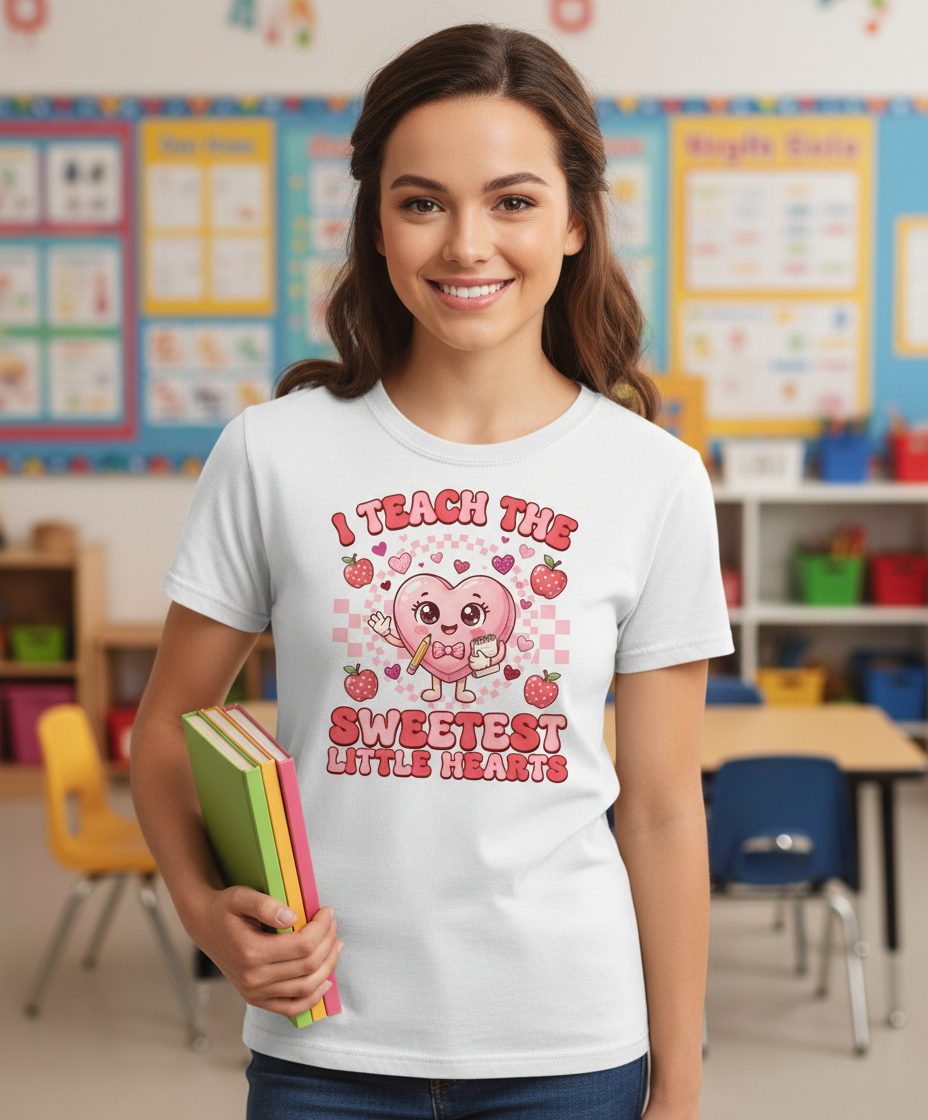 I Teach the Sweetest Little Hearts teaching T-Shirt White lifestyle mockup