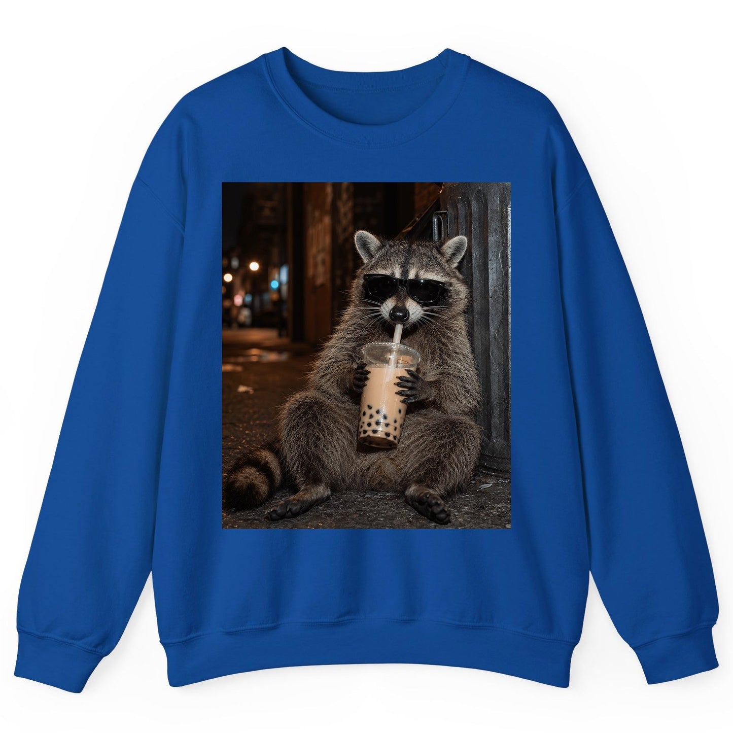 Cool Raccoon Bubble Tea Funny Lovers Sweatshirt - product mockup - Royal