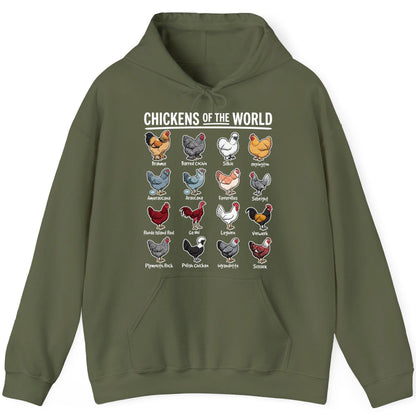 Chickens of the World chicken breeds Hoodie Military Green product mockup