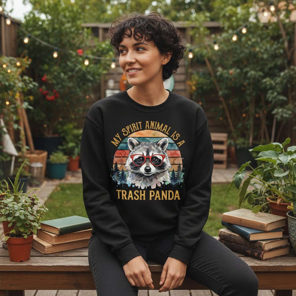 My Spirit Animal Is a Trash Panda raccoon Sweatshirt Black lifestyle mockup