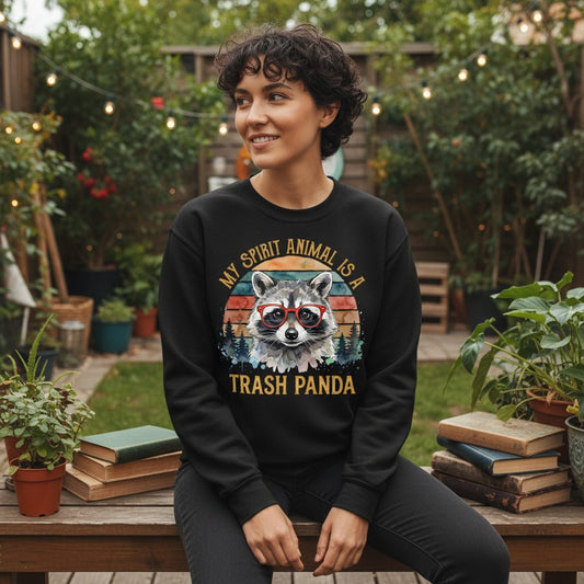My Spirit Animal Is a Trash Panda raccoon Sweatshirt Black lifestyle mockup