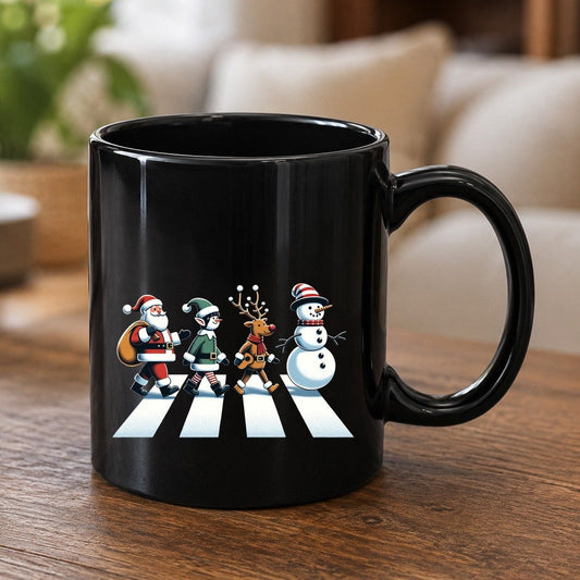 Christmas Abbey Road Parody Christmas abbey road parody Black Mug Black product mockup
