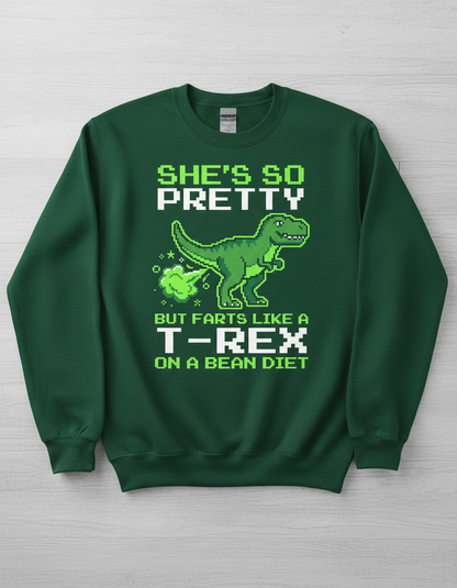 Funny T-Rex Farting Pixel Art Quote Sweatshirt - Forest Green