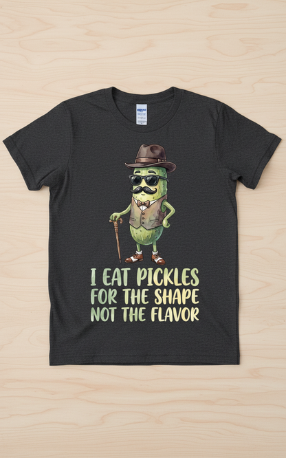 Funny Dapper Pickle 'I Eat Pickles For The Shape' Quote T-Shirt - Dark Heather