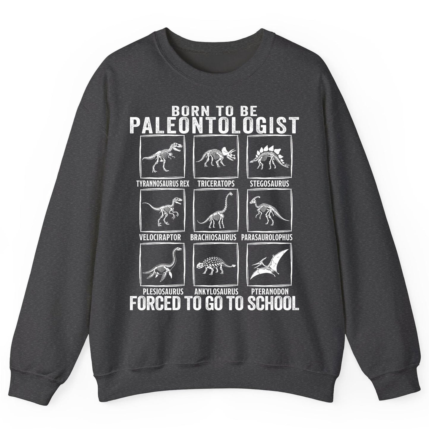 Born to Be Paleontologist Forced to Go to School paleontology Sweatshirt Dark Heather product mockup