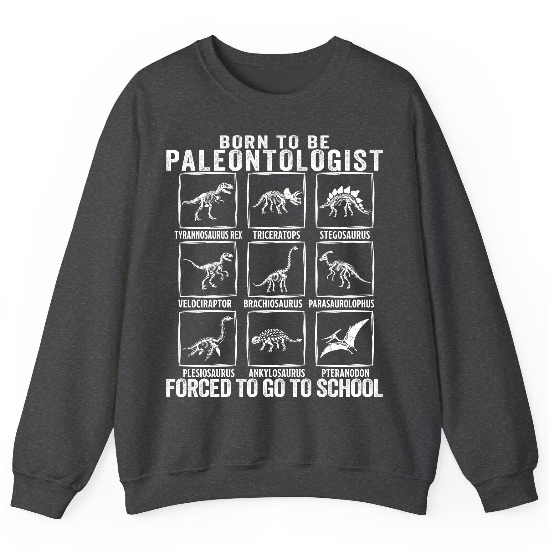 Born to Be Paleontologist Forced to Go to School paleontology Sweatshirt Dark Heather product mockup