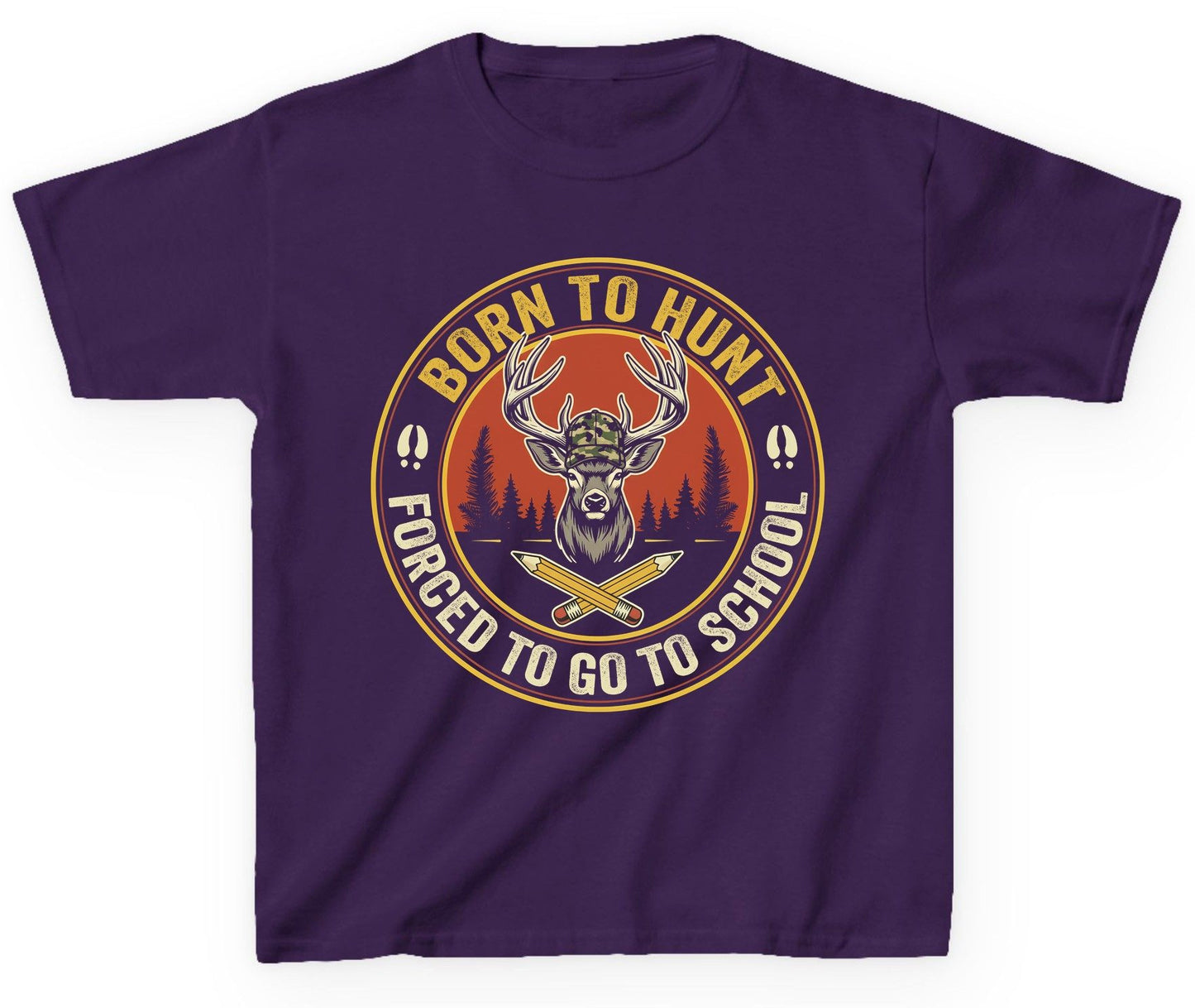 Born to Hunt Forced to Go to School hunting Youth T-Shirt Purple product mockup