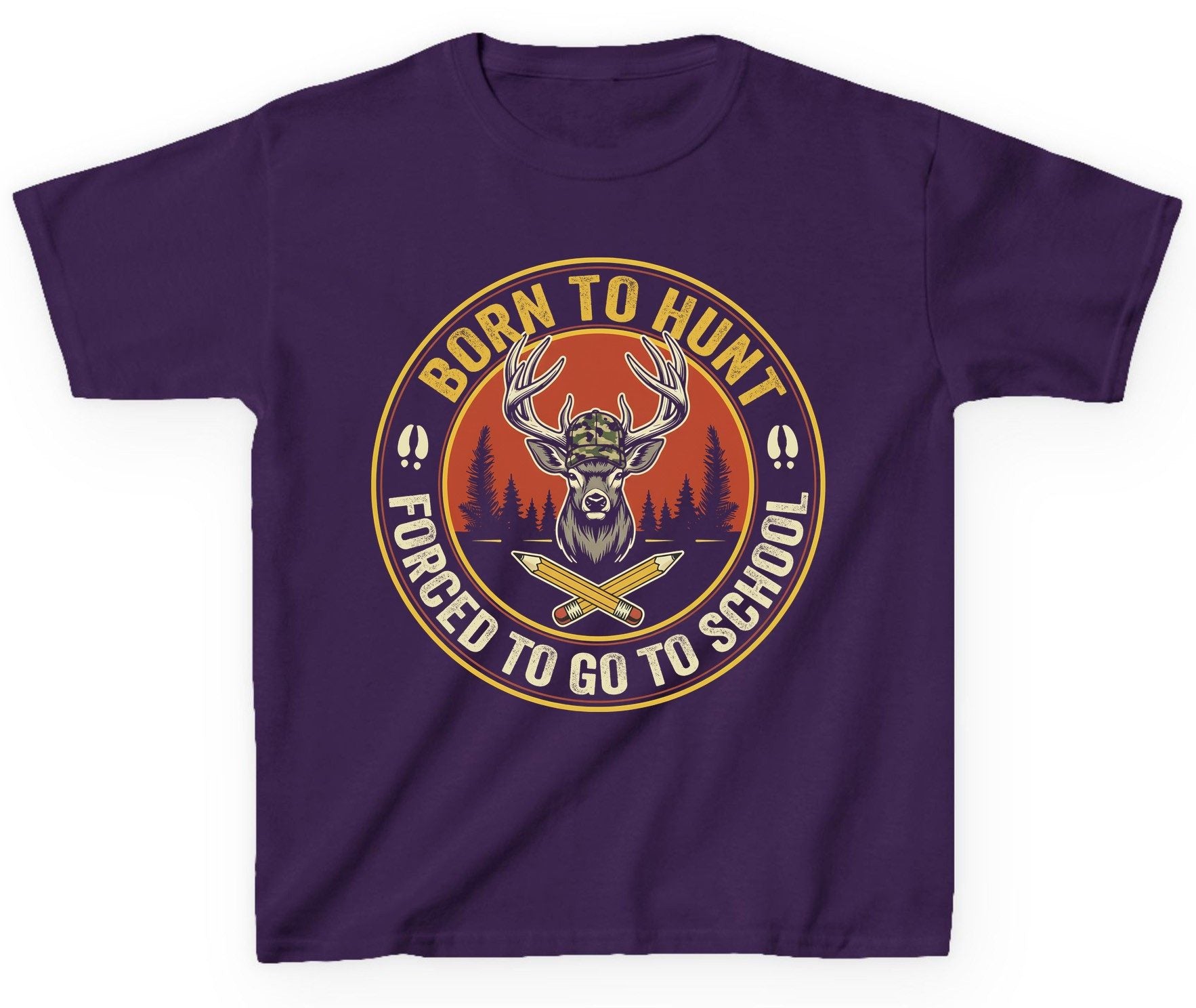 Born to Hunt Forced to Go to School hunting Youth T-Shirt Purple product mockup