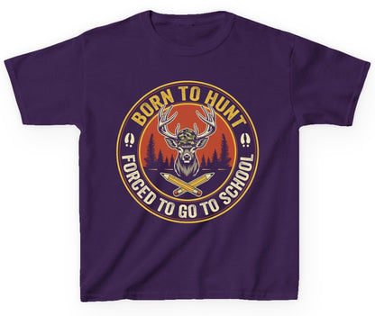 Born to Hunt Forced to Go to School hunting Youth T-Shirt Purple product mockup