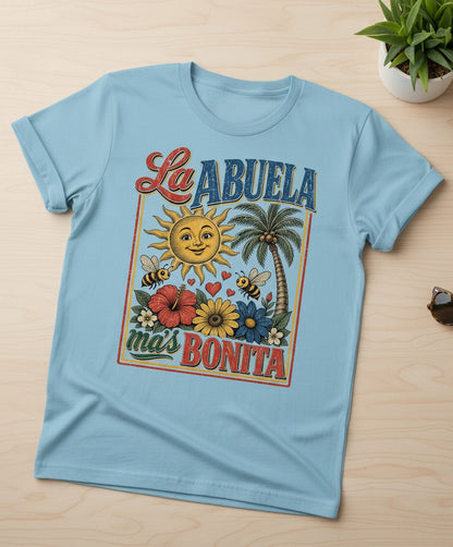 La Abuela Más Bonita Retro Grandma T-Shirt - product mockup - Light Blue