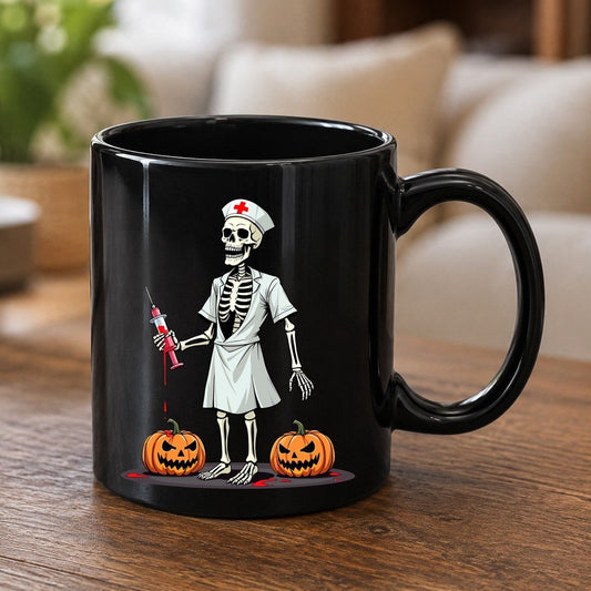 Spooky Skeleton Nurse Halloween skeleton nurse Black Mug Black product mockup