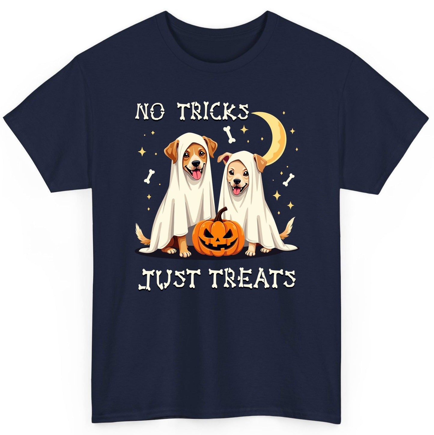 No Tricks Just Treats Halloween dogs T-Shirt Navy product mockup