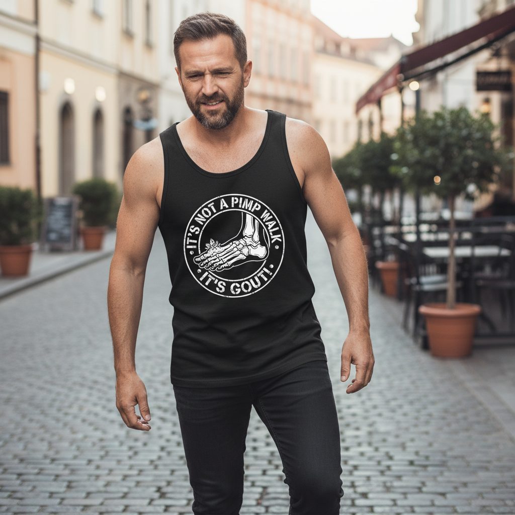 IT'S NOT a PIMP WALK IT'S GOUT Funny People Tank Top - lifestyle model mockup - Black