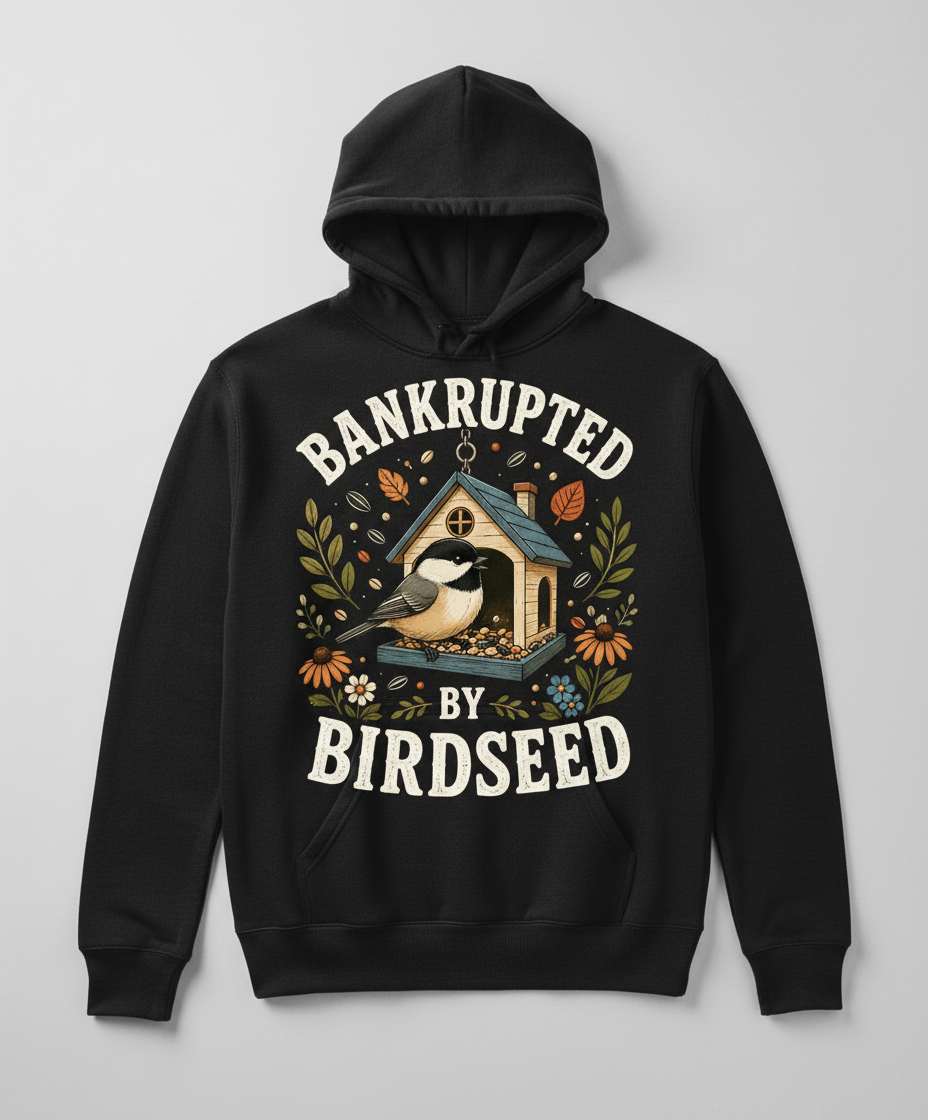 Bankrupted By Birdseed Funny Hoodie - product mockup - Black