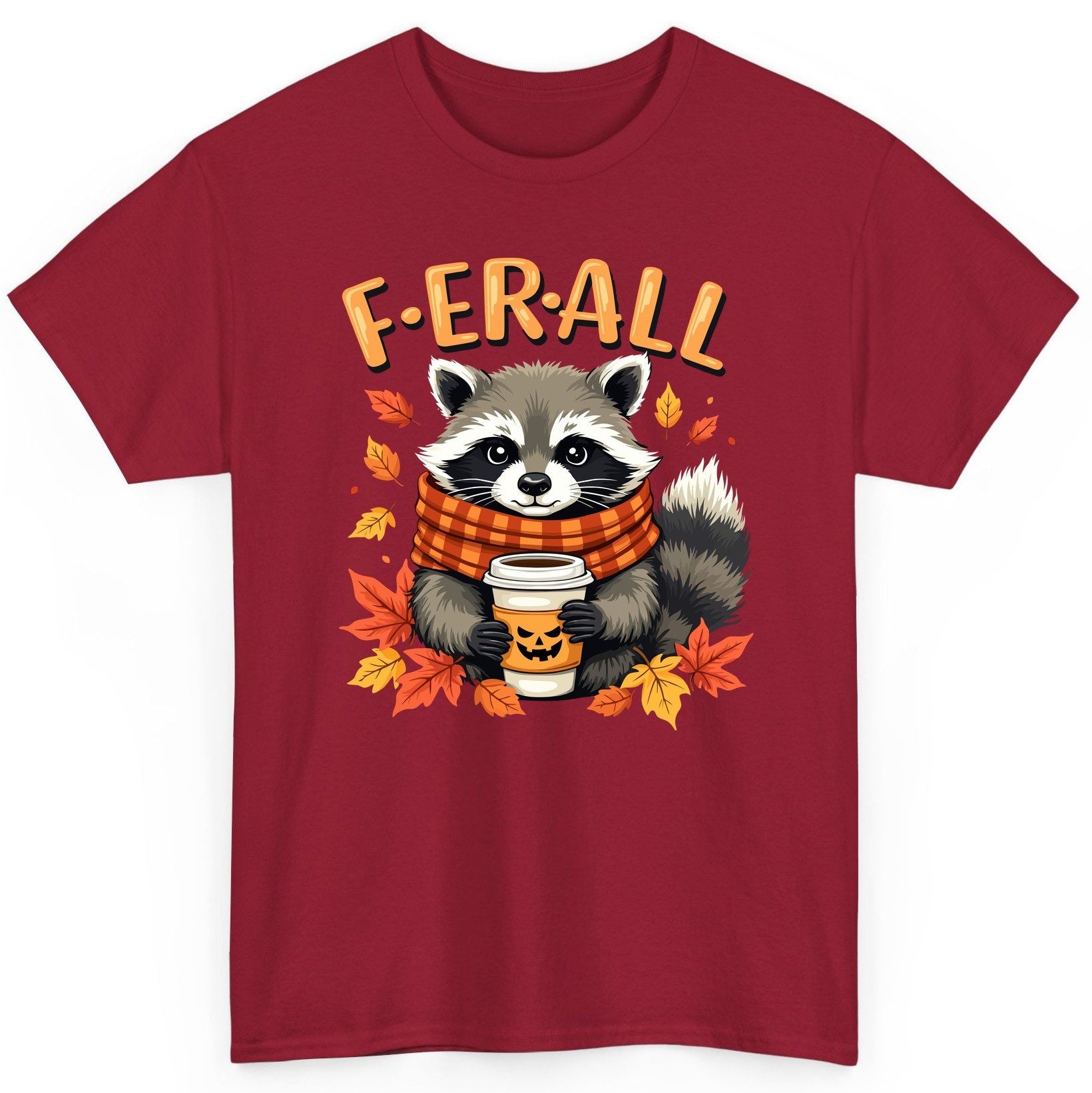 F ER All raccoon T-Shirt Cardinal Red product mockup