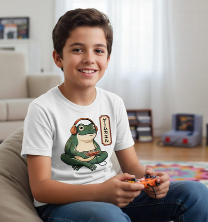 ゲームカエル gamer frog Youth T-Shirt White lifestyle mockup
