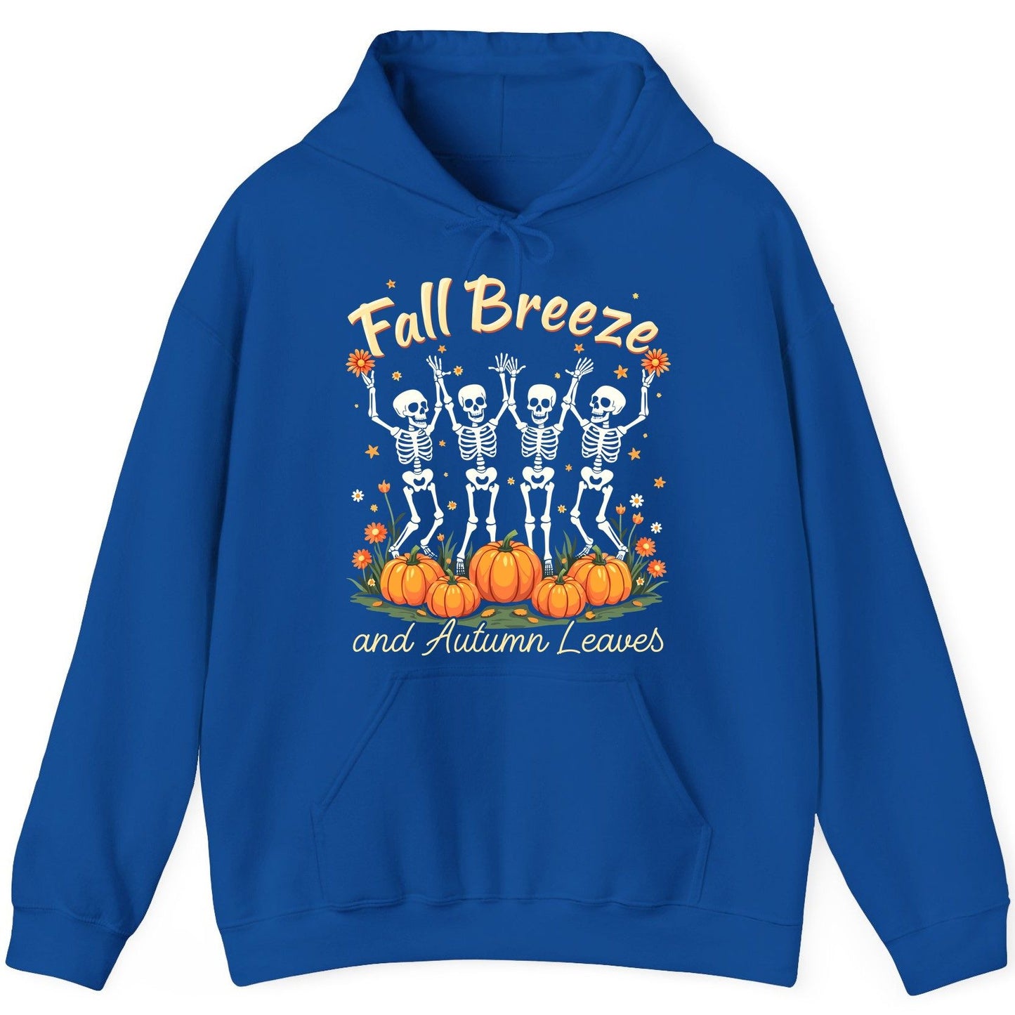 Fall Breeze and Autumn Leaves dancing skeletons Hoodie Royal product mockup