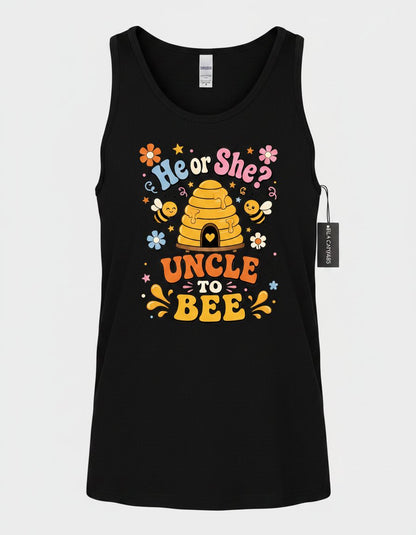 He or She Uncle to Bee Retro Gender Reveal Tank Top - product mockup - Black