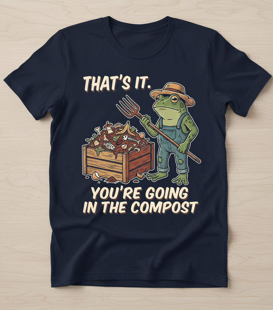That's It You're Going In The Compost Frog Farmer Meme T-Shirt - Navy