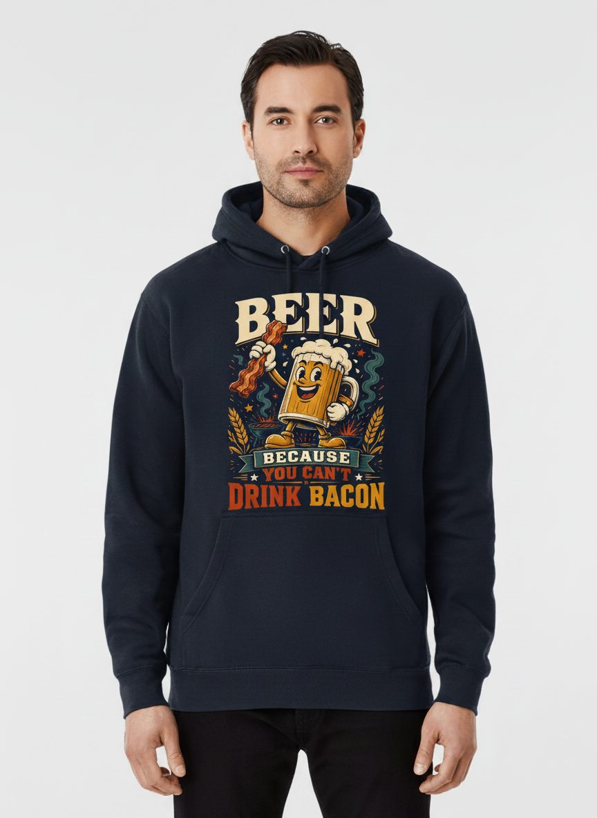 Cant Drink Bacon Beer Funny And Hoodie - product mockup - Navy