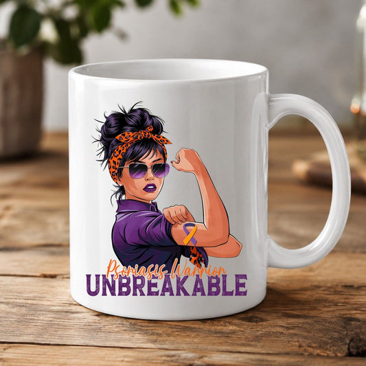 Psoriasis Warrior Unbreakable psoriasis awareness White Mug White product mockup