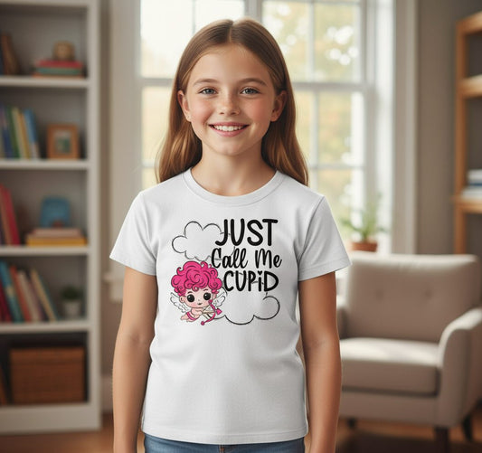 Just Call Me Cupid cupid Youth T-Shirt White lifestyle mockup