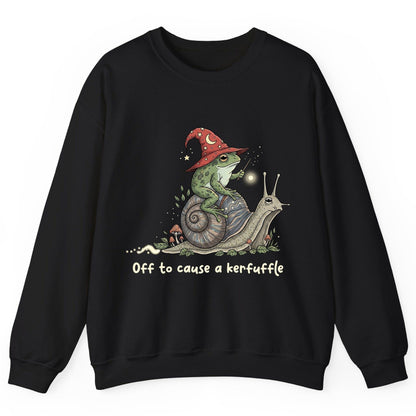 Off to Cause a Kerfuffle wizard frog Sweatshirt Black product mockup