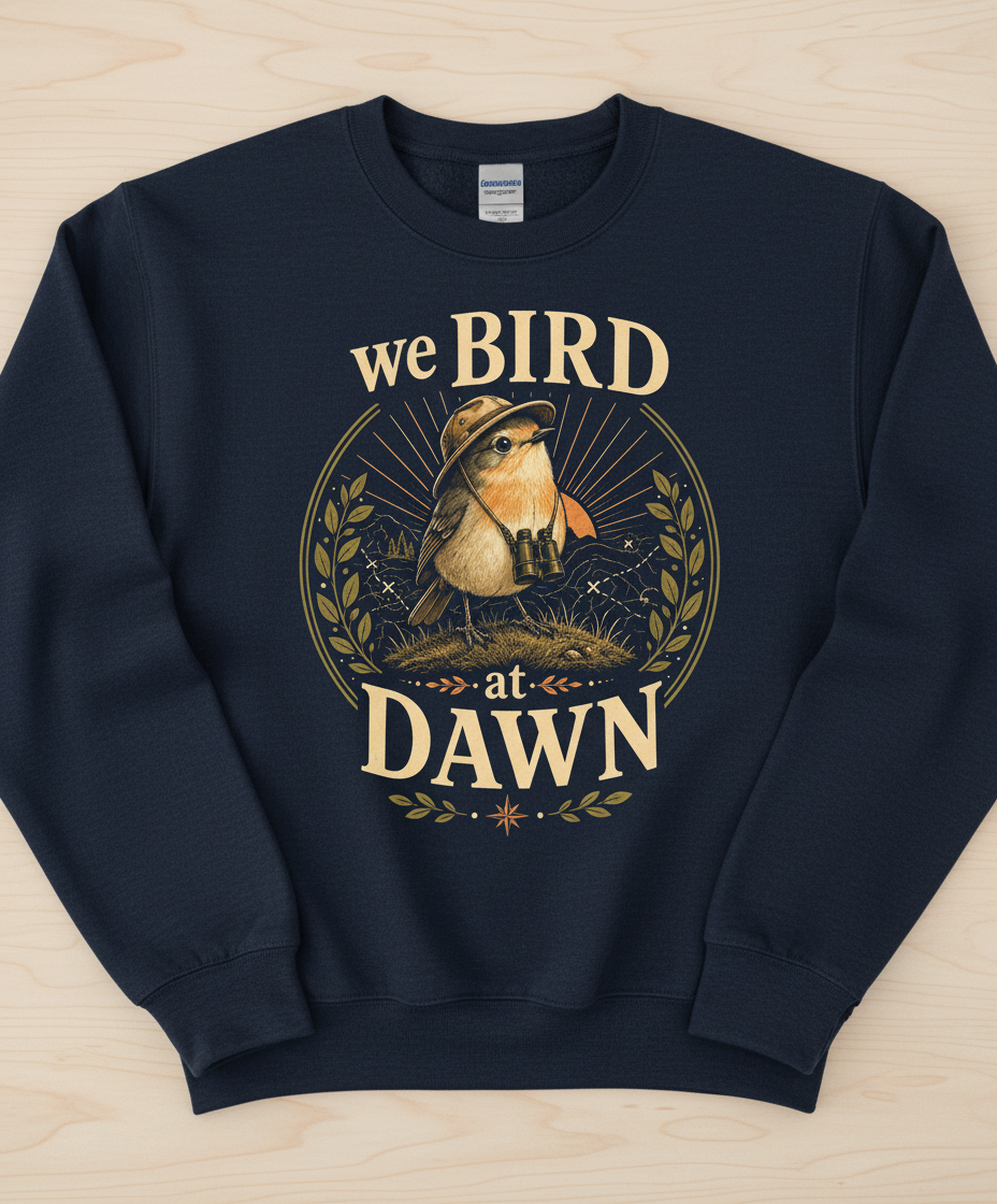 Funny We Bird At Dawn Sweatshirt - product mockup - Navy