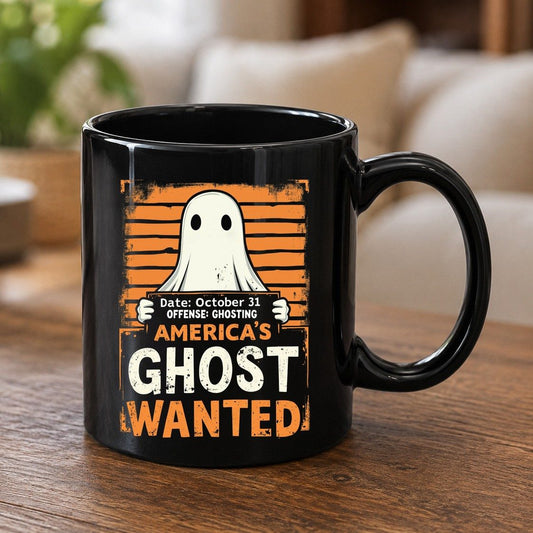 Date October 31 Offense Ghosting America's Ghost Wanted ghost Black Mug Black product mockup