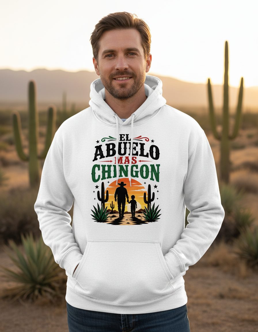 El Abuelo Mas Chingon grandfather and grandson Hoodie White lifestyle mockup