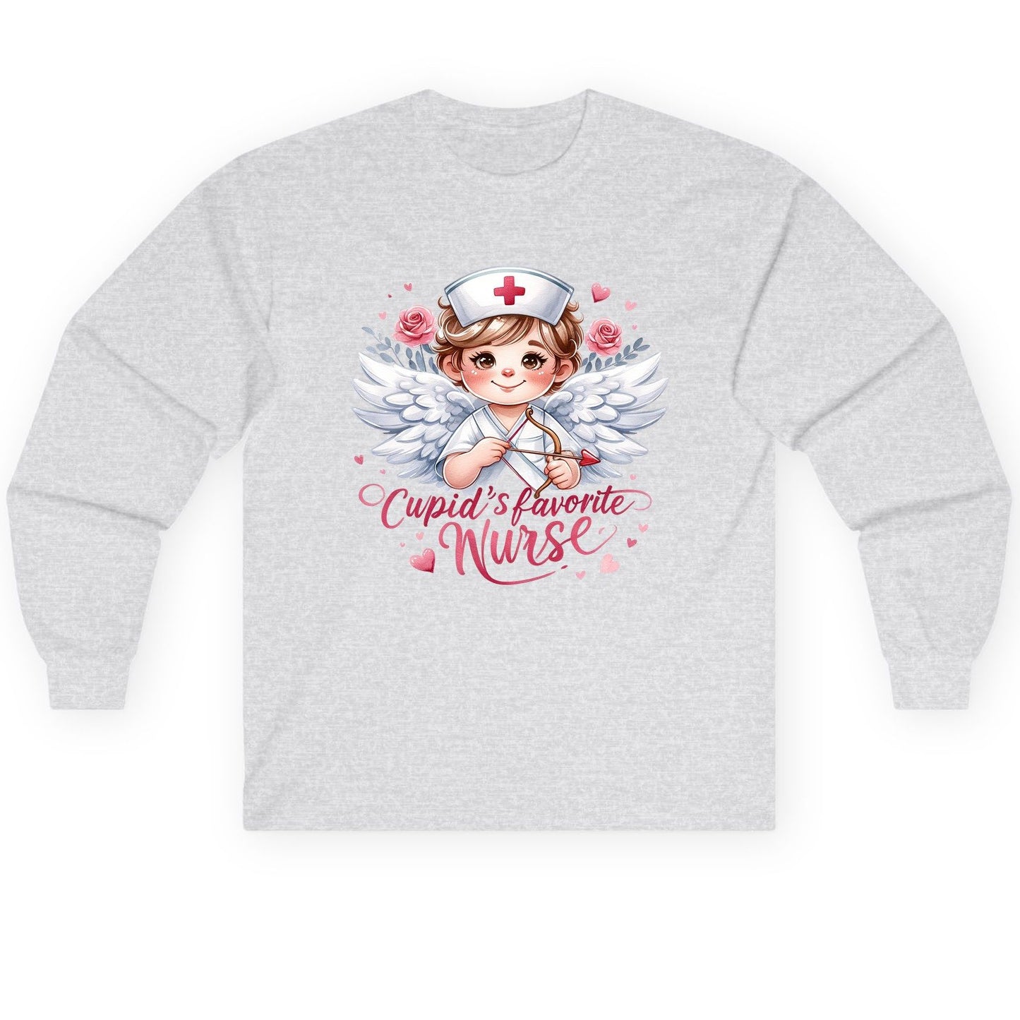 Cupid's Favorite Nurse cupid nurse Long Sleeve Tee Ash product mockup