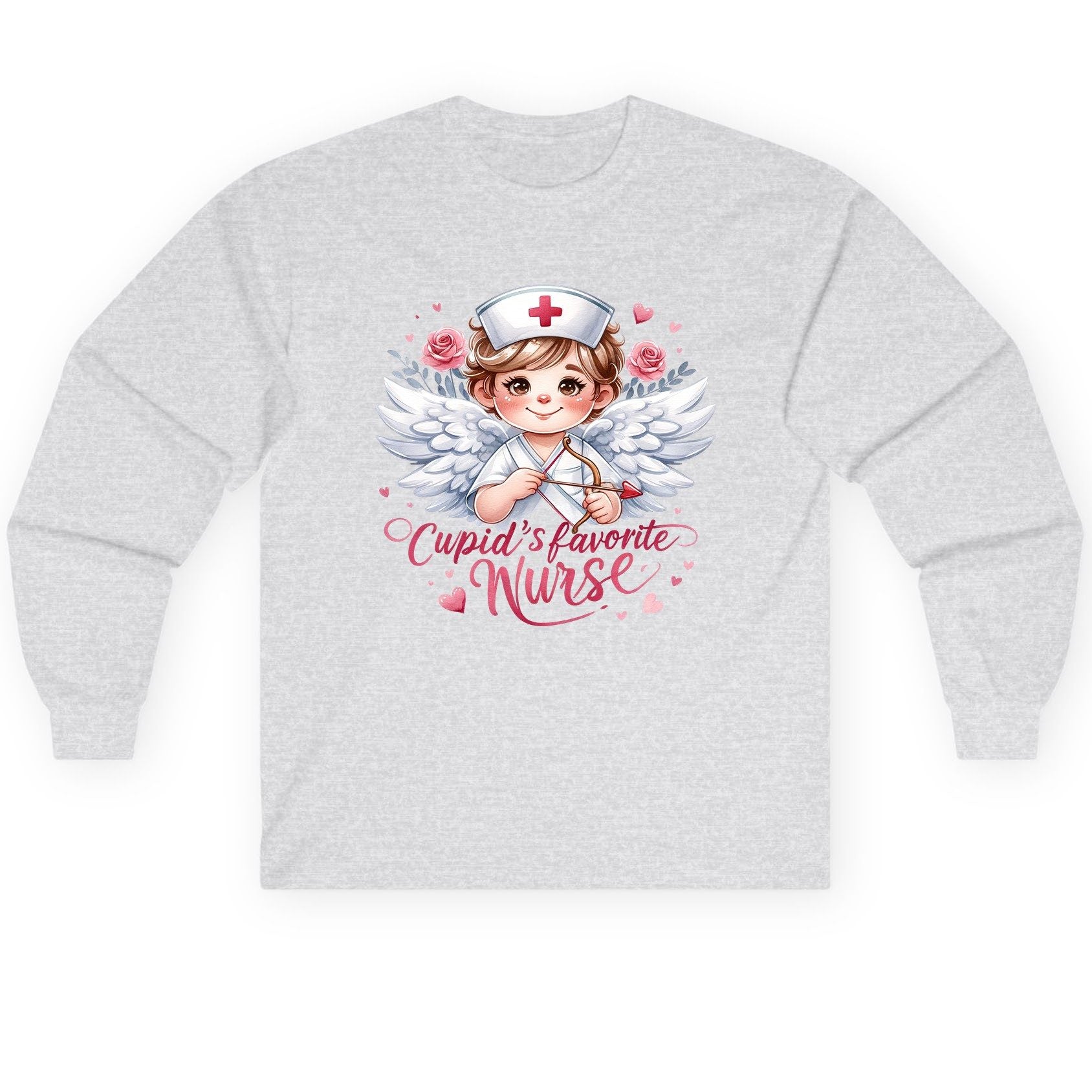 Cupid's Favorite Nurse cupid nurse Long Sleeve Tee Ash product mockup