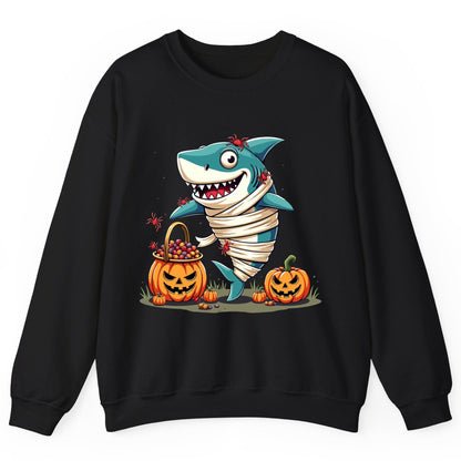 Mummy Shark Halloween shark Sweatshirt Black product mockup