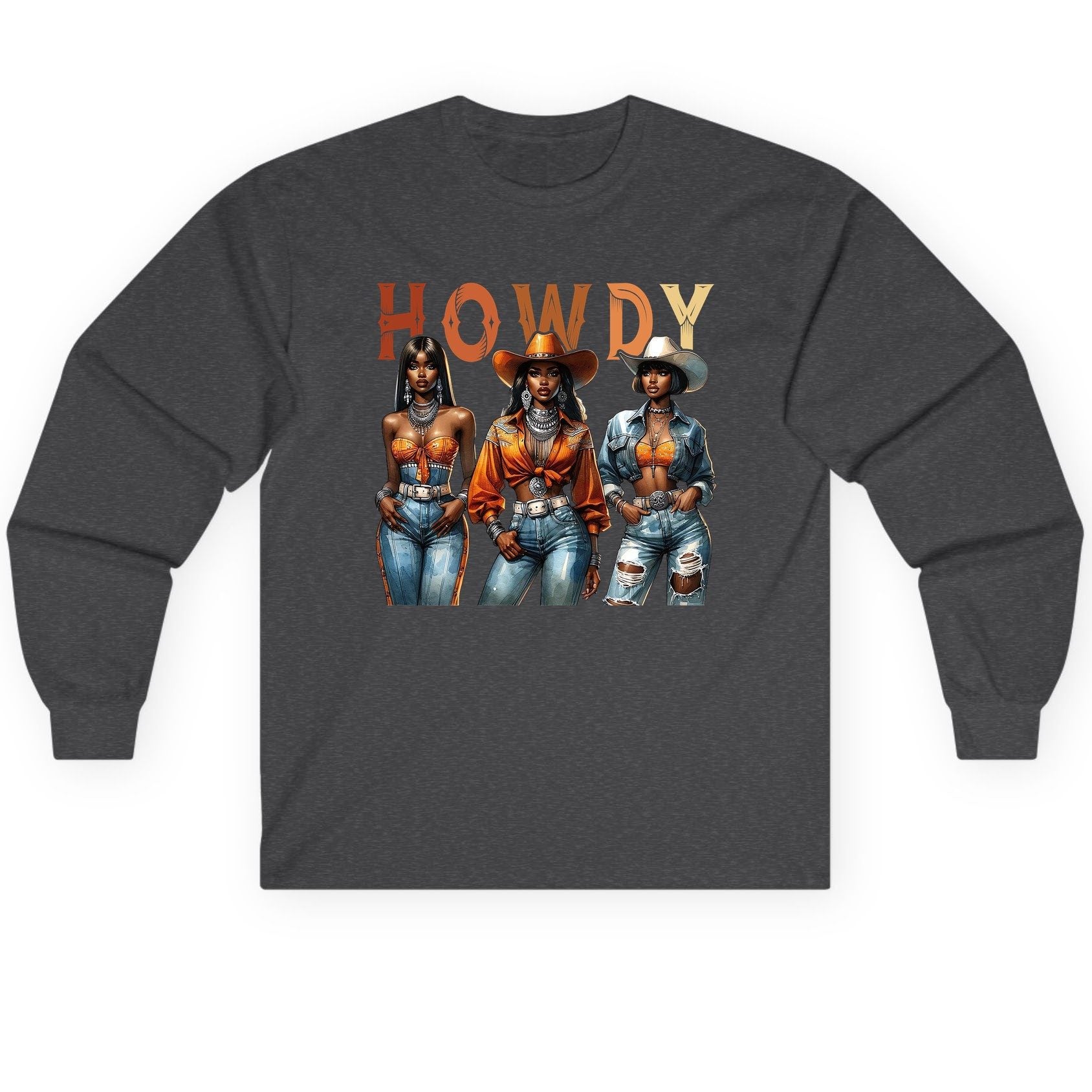 Howdy black cowgirls Long Sleeve Tee Dark Heather product mockup