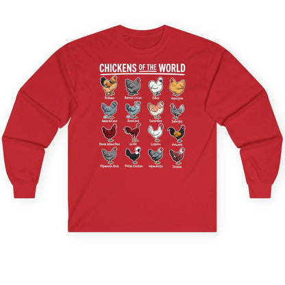 Chickens of the World chicken breeds Long Sleeve Tee Red product mockup