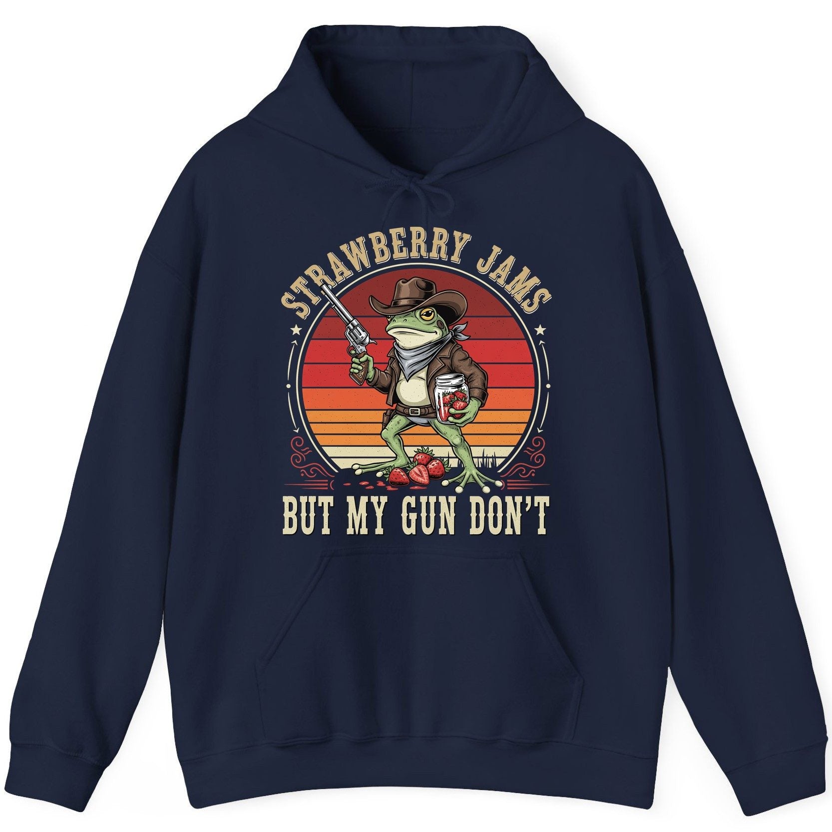 Strawberry Jams but My Gun Don't cowboy frog Hoodie Navy product mockup