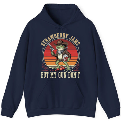 Strawberry Jams but My Gun Don't cowboy frog Hoodie Navy product mockup