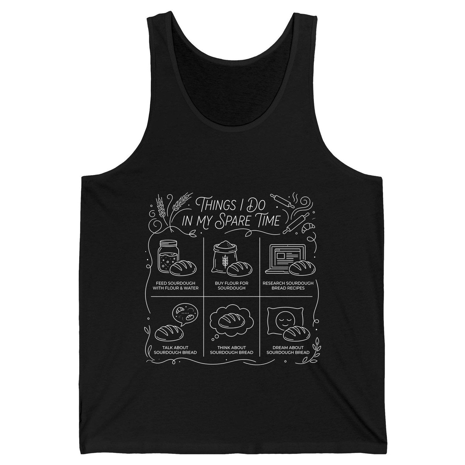 Things I Do in My Spare Time sourdough baking Tank Top Black product mockup