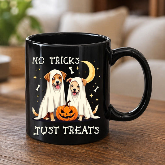 No Tricks Just Treats Halloween dogs Black Mug Black product mockup